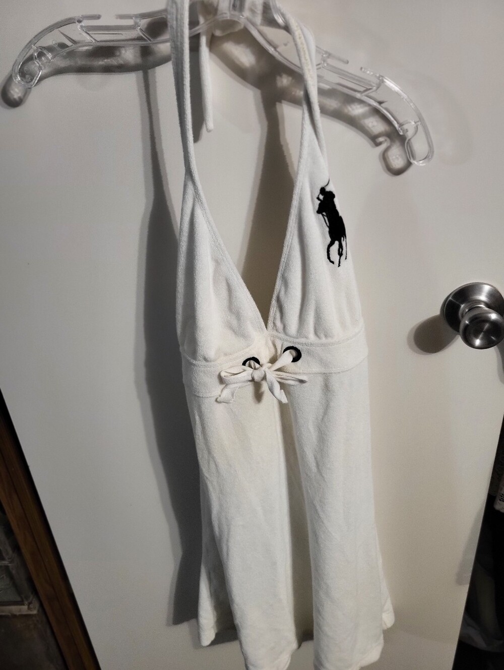 Vintage Ralph Lauren Terry Halter Mini Dress Cover-up White Y2K Beach Pool L